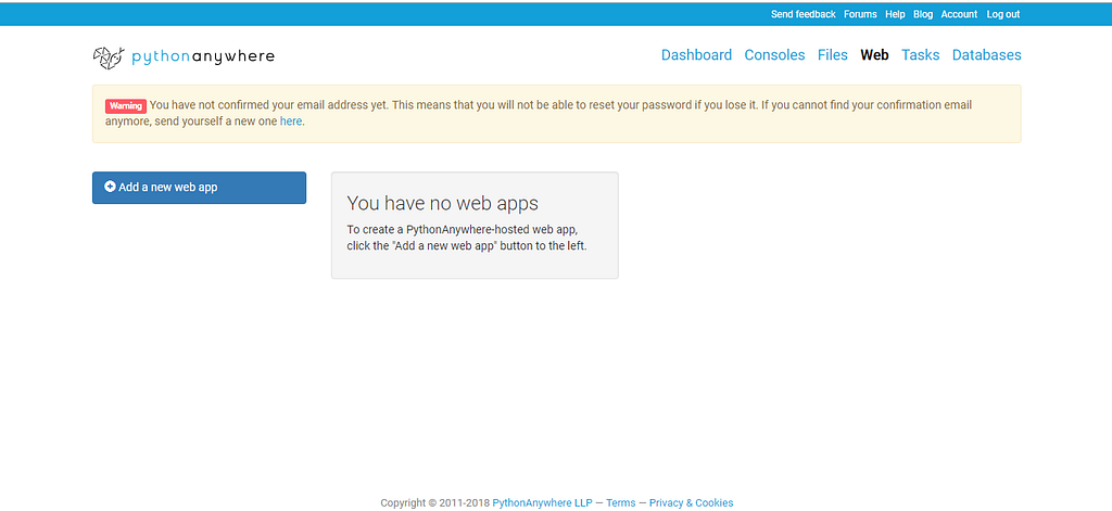 In the web Tab, add a new web\u00a0app